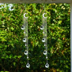 Hanging Clear Crystal Suncatcher with Moon Decor – Light-Reflecting Beauty