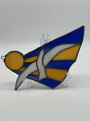 Stained Glass Seagull Sun Catcher Coastal Beach Decor Blue Yellow Vintage 10”