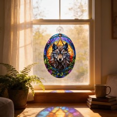 Wolf Glass Suncatcher: Sun Catcher Decor (Landscape or Portrait)