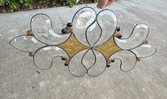 Arts & Crafts Stained Glass Suncatcher Amber Slag Glass 19”