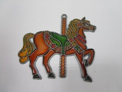 Vintage Carousel Horse Suncatcher Brown 4.5″ X 4″ Faux Stained Glass Decoration