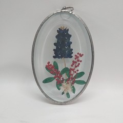 Bluebonnet MCM Real Flowers in Glass Suncatcher Lead Lined Antique Vintage