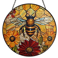 “Bee Honeycomb Stained Glass Suncatcher Art for Nature Lovers & Gifts”