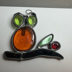 Vintage Stained Glass Owl Perched On A Branch Window Sun Catcher 4×3 Inch