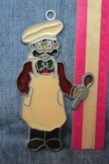 Vintage Suncatcher CHEF COOK MAN Ornament Stained Glass Acrylic Metal SAL7