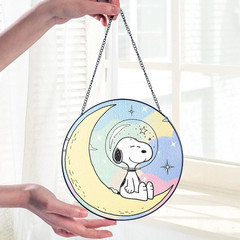 Snoopy Moon Stained Glass Suncatcher Kids Room Decor Gift Home