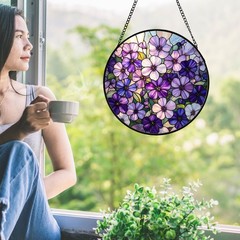 Violet Flowers Stained Glass Window Hanging Suncatcher Christmas Gift
