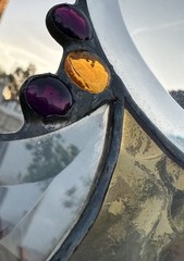 Arts & Crafts Stained Glass Suncatcher Amber Slag Glass 19”