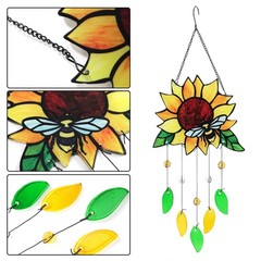 Stained Glass Suncatcher Sunflower & Ladybug Window Art, 20 x 8 Inches