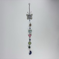 Vintage Glass Butterfly Cascading Suncatcher Stained Glass Garden Art 23″ Long