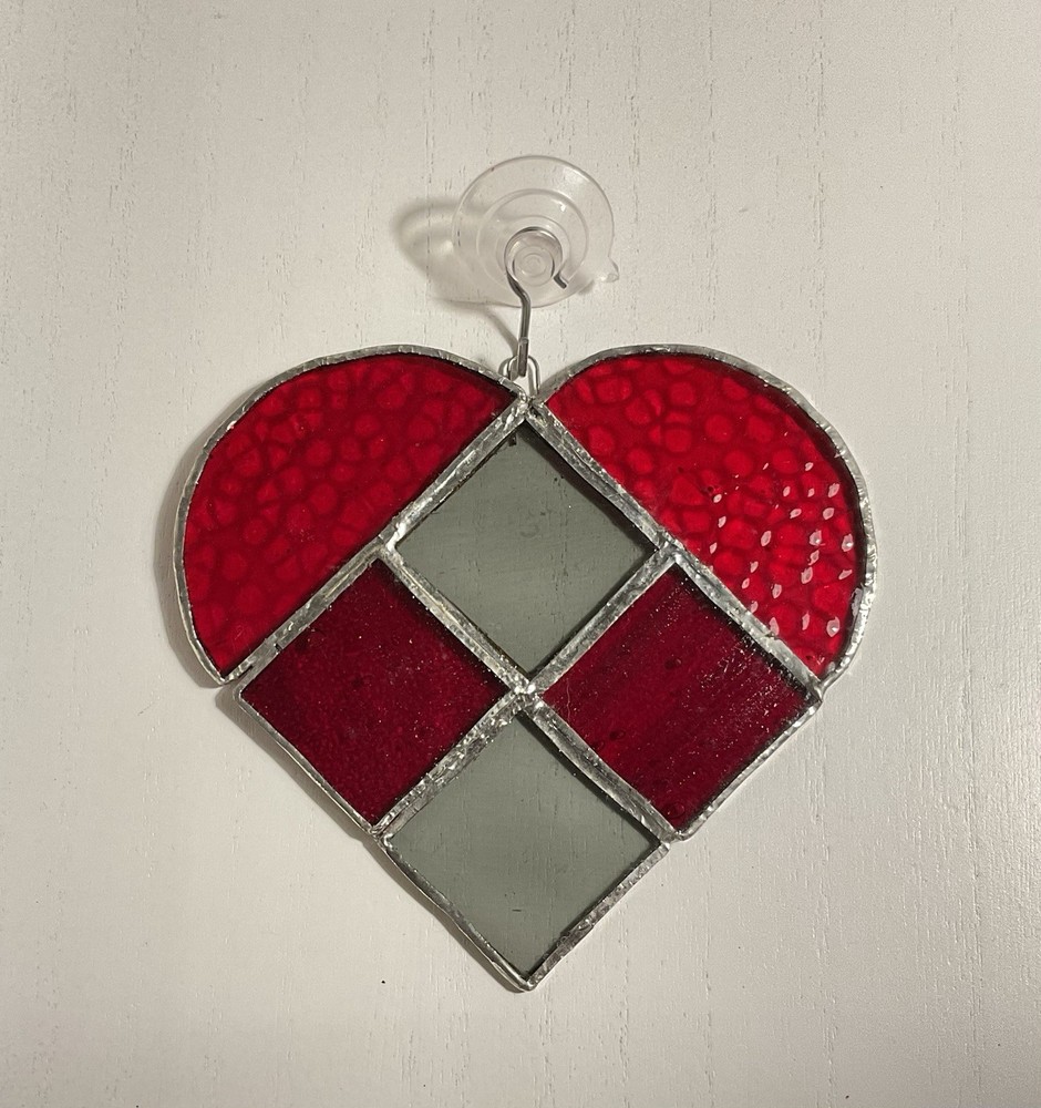 Heart-Shaped Suncatcher, 5”x5”, Red, Clear Glass Hanging Window Decor, Valentine
