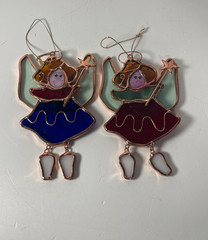 Set of 2 Stained Glass Moveable Angels 5 in.