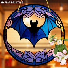 Blue Purple Floral Bat Round Acrylic Suncatcher Gothic Window Decoration Gift