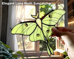 Green Luna Moth Stained Glass Window Hanging Handmade Real Glass Suncatcher