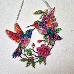 Hummingbird & Flower Multicolor Rhinestone Suncatcher Window Decor, Chain