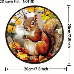 Wild Squirrel Fall Maple Berry Round Acrylic Suncatcher Front Porch Window Decor