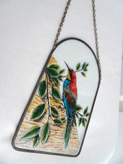 8″ Arch Shaped Sun-Catcher-Bird on Branch Themed-Sturdy Chain-Artist Unknown