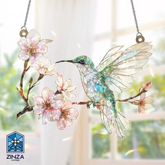 Hummingbird Cherry Blossom Holographic Suncatcher Acrylic Decor