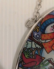 Amia Studio Stained Glass Snowman Christmas Bird Sun Catcher Oval 7″X5″ w/chain