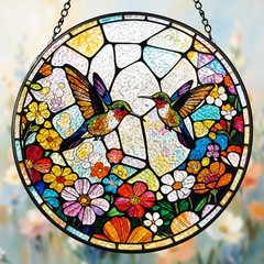 Hummingbird Stained Glass Suncatcher 7.8″ Window Decor for Art Lovers