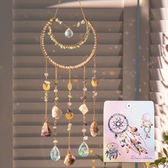 Rainbow Sun Catcher with Natural Green Stones – Unique Window Decoration