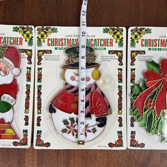 3 Vintage 80s Christmas Sun Catchers Hanging Decoration Santa Snowman Wreath NEW