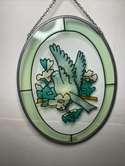 Suncatcher Hand Painted Blue Bird And Flowers Oval Boarder