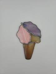 Vintage Ice Cream Cone Stained Glass Suncatcher Window Decor READ DESCRIPTION