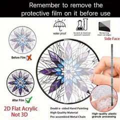 SET OF 2 – 2D Flat Acrylic Vibrant Snowflake catcher 7.8″ Round Window Decor