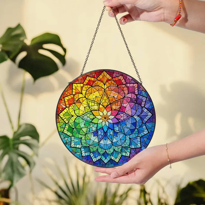 Rainbow Spiral Stained Glass Suncatcher Glass Window Hanging Decor Gift