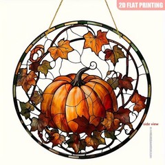 SET OF 2 – 2D Flat Acrylic 3 Pumpkins/ Squirrel hanging catcher 7.8″ Round