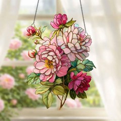 Pink Peony Flower Suncatcher Acrylic Window Decor Floral Art