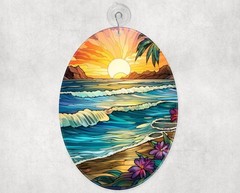 Coastal Glass Suncatcher: Summer Beach Colors (Landscape or Portrait)