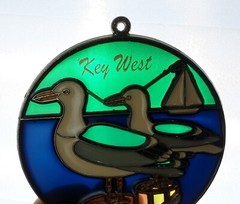 VTG Sun Catcher KEY WEST Seagulls & Boat Stained Glass Resin 4″ by AGiftCorp