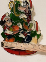 1983 Kurt Adler Stained Glass-Mickey Donald Duck Goofy Suncatcher Ornament 10”