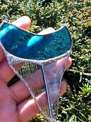 Stained glass aqua blue shark’s tooth eclectic art marine decor animal lovers
