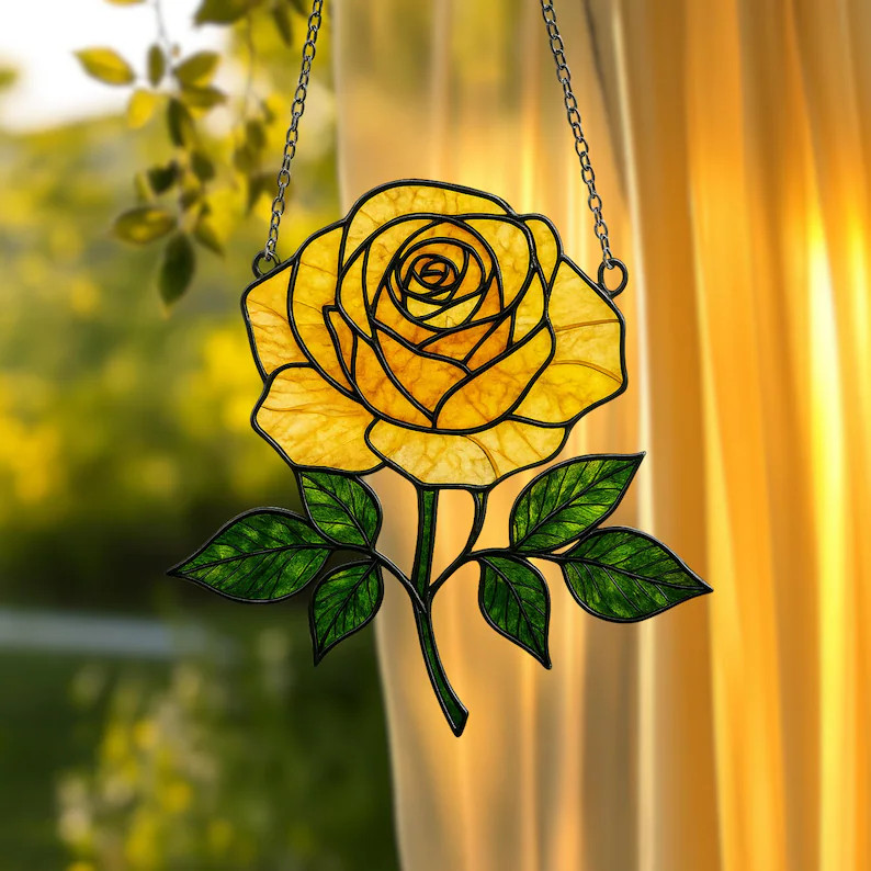 Yellow Rose Flower Suncatcher Acrylic Window Decor Gift