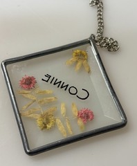 CONNIE Suncatcher Name Charm Pressed Flower Diamond Cut Keychain by GANZ 2”x2”