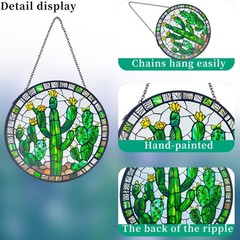 Cactus Decor Suncatcher Indoor/Outdoor Stained Glass Window Hanging – Handmad…
