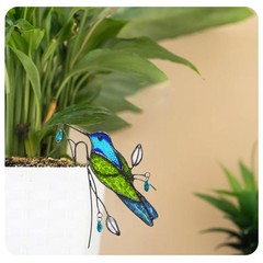 Stained Glass Hummingbird Suncatcher for Planter Decoration – Colorful Gift Idea