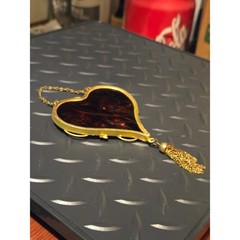 Vintage Heart Glass Suncatcher Gold Tone Filigree Butterfly Tassel Wall Hanging