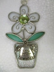 Ganz Stained Glass Suncatcher Flower Pot with metal Charm ~ You’re the Best(F13)