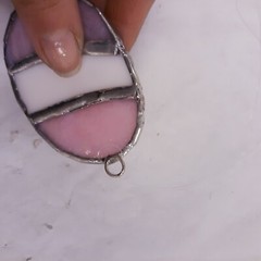 Vintage Stained Glass Easter Egg Window Sun Catcher pink/white/silver