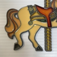 Vintage Stained Glass Metal Carousal Merry Go Round Horse Sun Catcher Set of 2