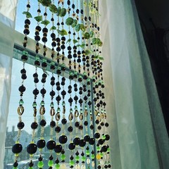 Gold, Green And Shell Handmade Beaded Curtain