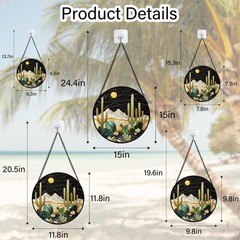 Stained Glass Window Hanging, Black and White Golden Cactus Nature Suncatcher…