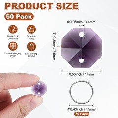 For 50PCS Crystal Octagonal Prism 2 Hole, 14mm/0.55″ Pendant [Purple]