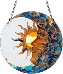 Sun and Moon Stained Acrylic Window Hanging,Sun Catcher Window Decor,Outdoor Gar