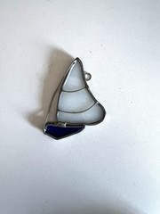 Vintage STAINED GLASS Leaded Window Sun Catcher Sail Boat Nautical Sailing