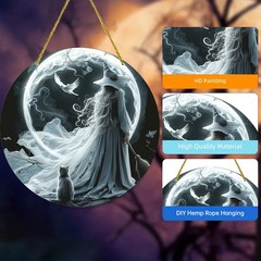 Acrylic Witch Moon Cat Hanging Ornament Halloween Decor Witchcraft Lover Gift
